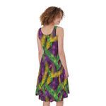 Mardi Gras Palm Leaf Pattern Print Women's Sleeveless Dress