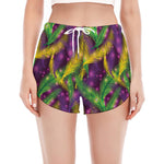 Mardi Gras Palm Leaf Pattern Print Women's Split Running Shorts