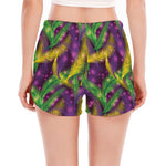 Mardi Gras Palm Leaf Pattern Print Women's Split Running Shorts