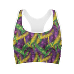 Mardi Gras Palm Leaf Pattern Print Women's Sports Bra