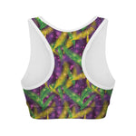 Mardi Gras Palm Leaf Pattern Print Women's Sports Bra