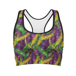 Mardi Gras Palm Leaf Pattern Print Women's Sports Bra