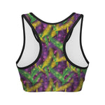 Mardi Gras Palm Leaf Pattern Print Women's Sports Bra