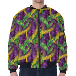 Mardi Gras Palm Leaf Pattern Print Zip Sleeve Bomber Jacket