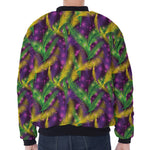 Mardi Gras Palm Leaf Pattern Print Zip Sleeve Bomber Jacket