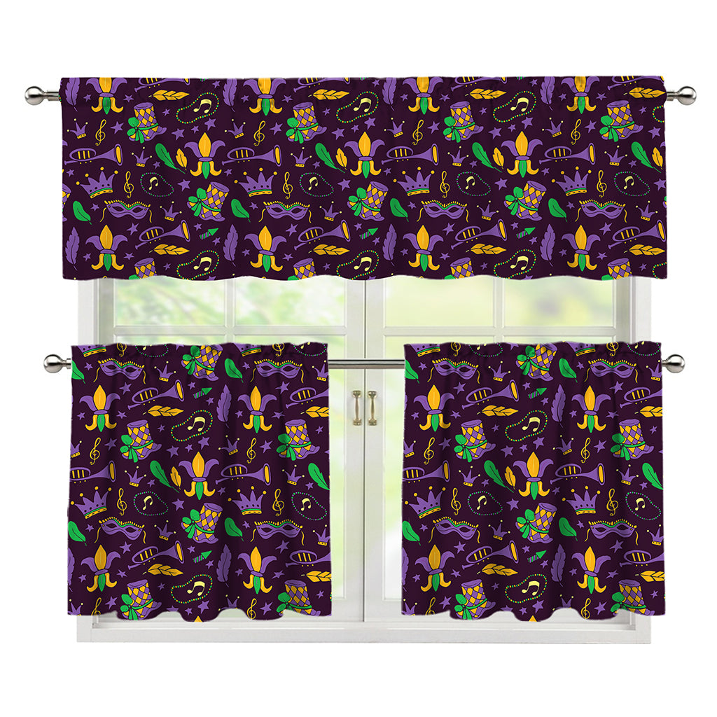 Mardi Gras Party Pattern Print 3 Piece Kitchen Curtains
