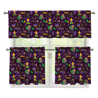 Mardi Gras Party Pattern Print 3 Piece Kitchen Curtains
