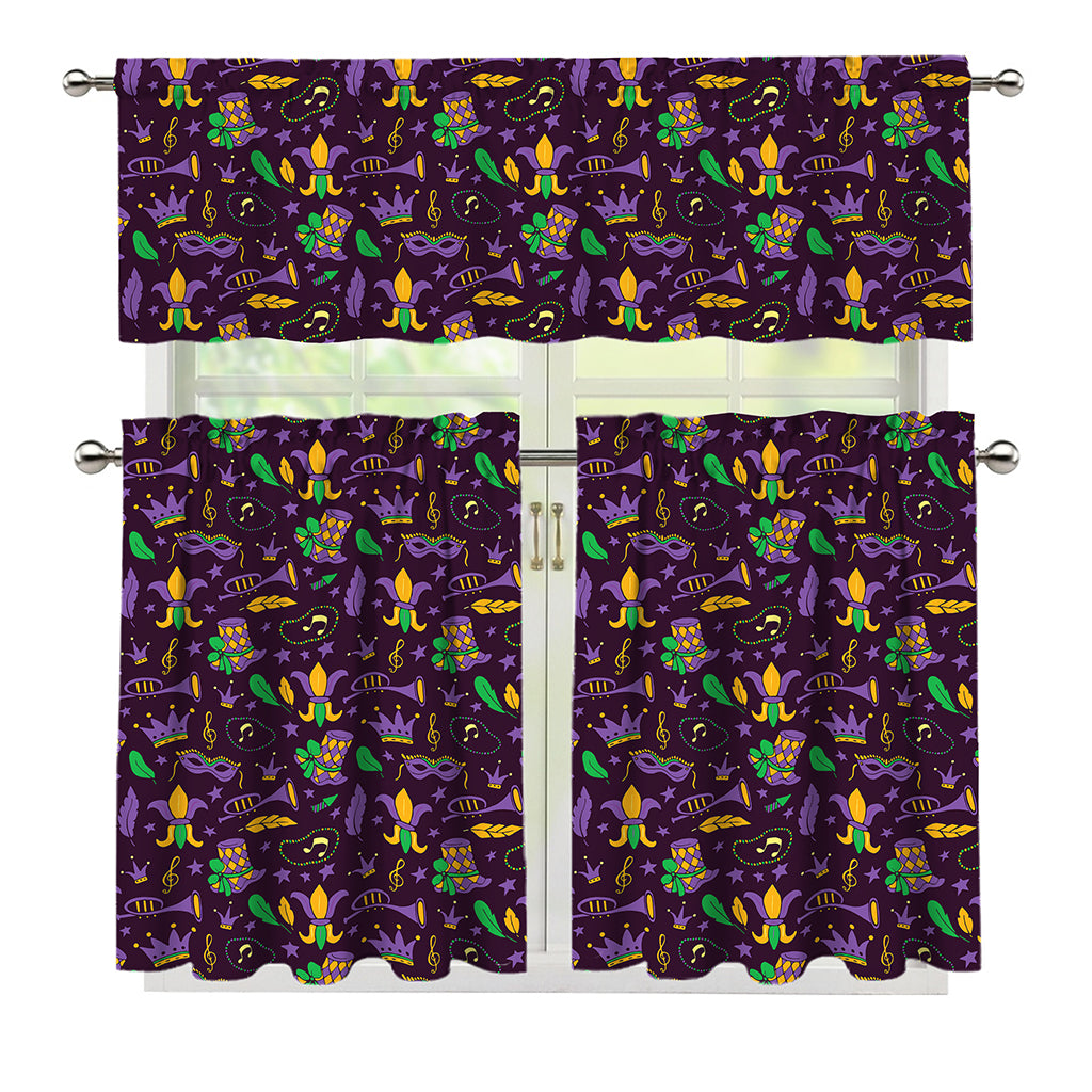 Mardi Gras Party Pattern Print 3 Piece Kitchen Curtains