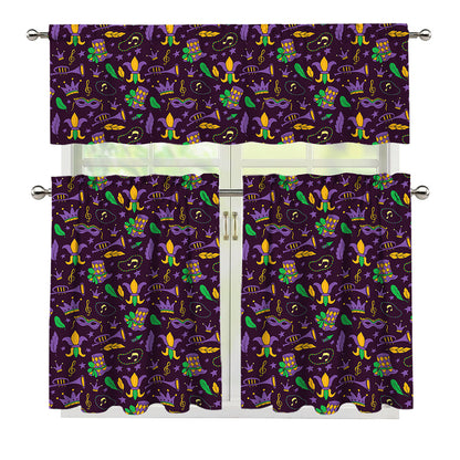 Mardi Gras Party Pattern Print 3 Piece Kitchen Curtains
