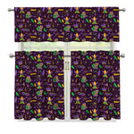 Mardi Gras Party Pattern Print 3 Piece Kitchen Curtains