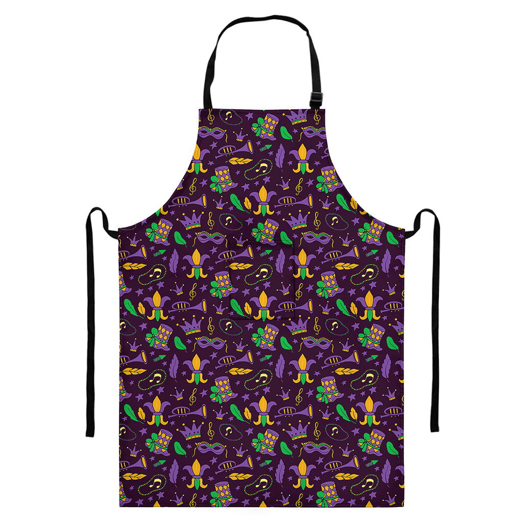 Mardi Gras Party Pattern Print Bib Apron With Pocket