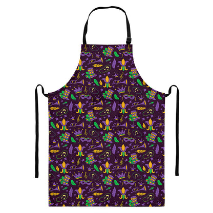 Mardi Gras Party Pattern Print Bib Apron With Pocket