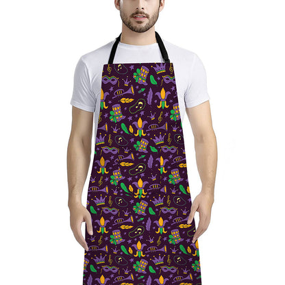 Mardi Gras Party Pattern Print Bib Apron With Pocket