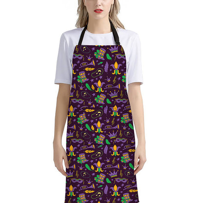 Mardi Gras Party Pattern Print Bib Apron With Pocket