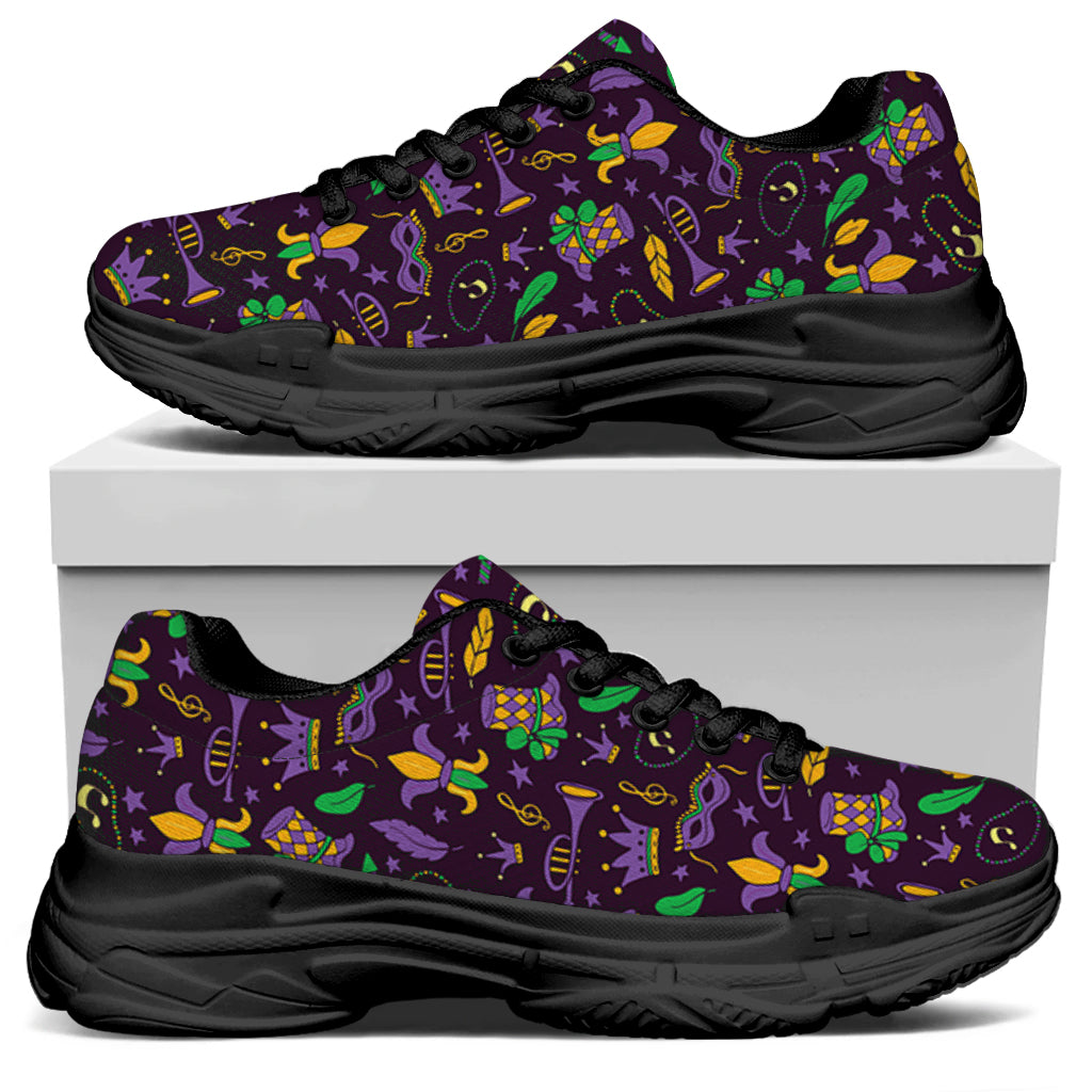 Mardi Gras Party Pattern Print Black Chunky Shoes