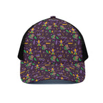 Mardi Gras Party Pattern Print Black Mesh Trucker Cap