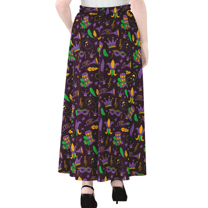 Mardi Gras Party Pattern Print Chiffon Maxi Skirt