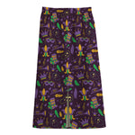 Mardi Gras Party Pattern Print Cotton Front Slit Maxi Skirt