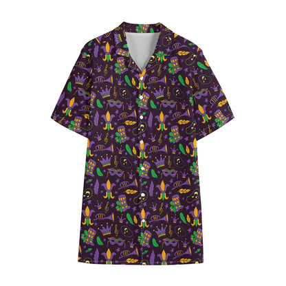 Mardi Gras Party Pattern Print Cotton Hawaiian Shirt