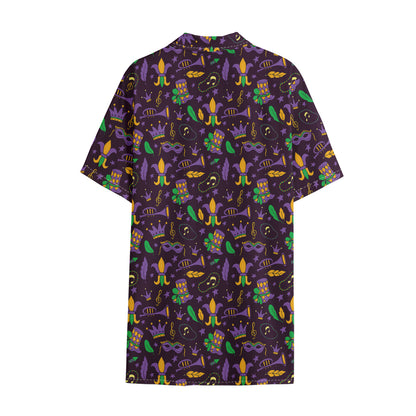 Mardi Gras Party Pattern Print Cotton Hawaiian Shirt