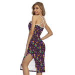 Mardi Gras Party Pattern Print Cross Back Cami Dress