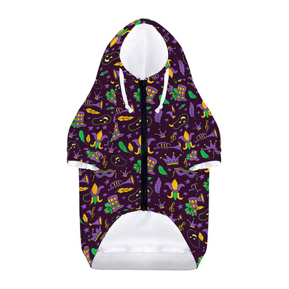 Mardi Gras Party Pattern Print Dog Zip Up Hoodie