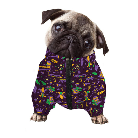 Mardi Gras Party Pattern Print Dog Zip Up Jacket