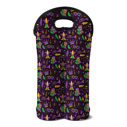 Mardi Gras Party Pattern Print Double Neoprene Wine Tote