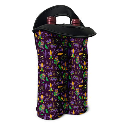 Mardi Gras Party Pattern Print Double Neoprene Wine Tote
