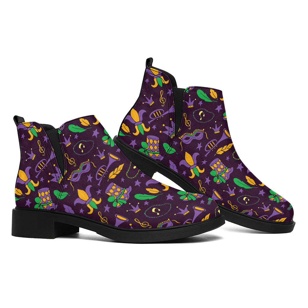 Mardi Gras Party Pattern Print Flat Ankle Boots