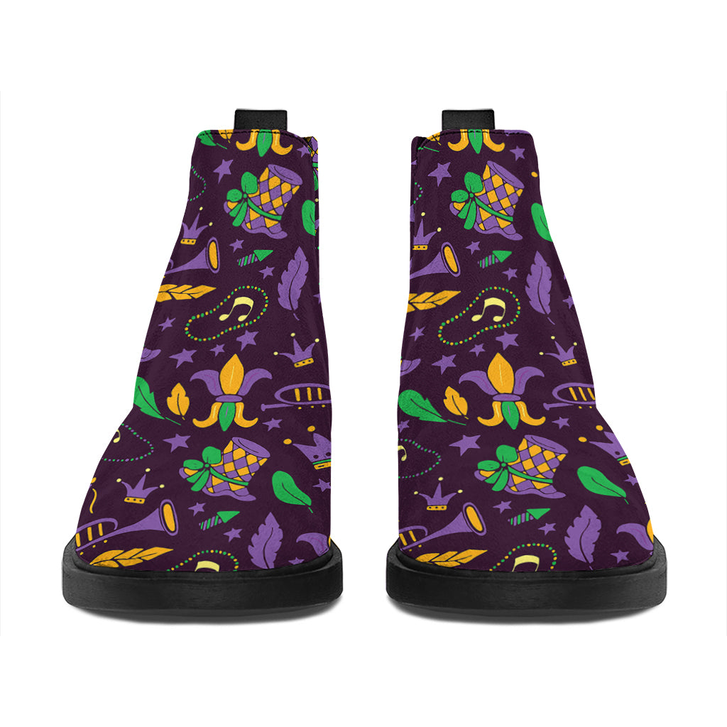 Mardi Gras Party Pattern Print Flat Ankle Boots