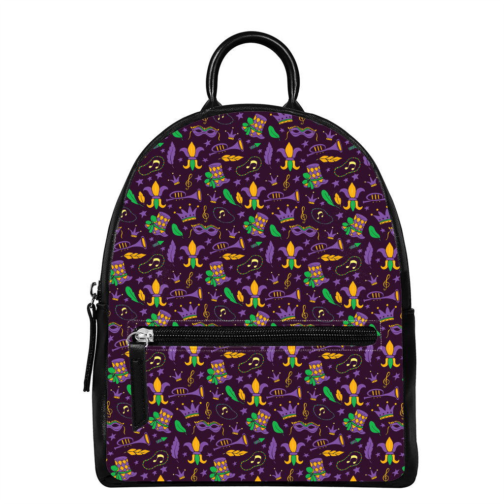 Mardi Gras Party Pattern Print Leather Backpack