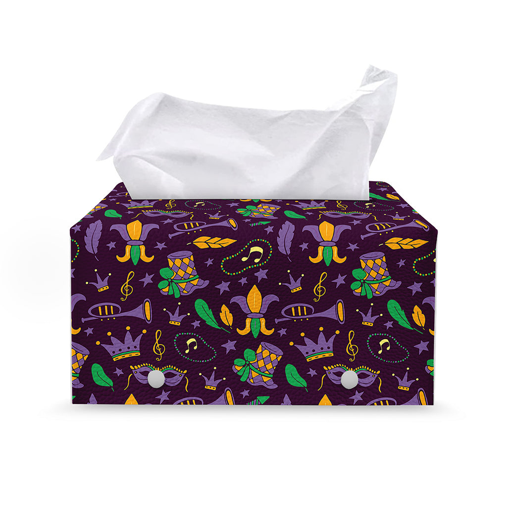 Mardi Gras Party Pattern Print Leather Tissue Box Cover