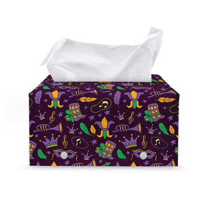 Mardi Gras Party Pattern Print Leather Tissue Box Cover