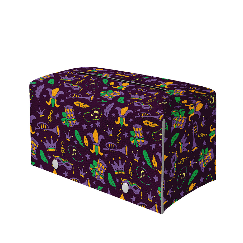 Mardi Gras Party Pattern Print Leather Tissue Box Cover