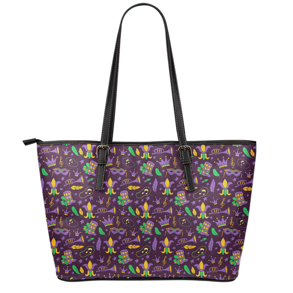 Mardi Gras Party Pattern Print Leather Tote Bag