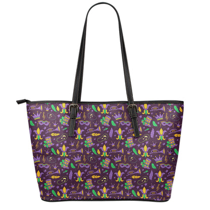Mardi Gras Party Pattern Print Leather Tote Bag