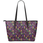 Mardi Gras Party Pattern Print Leather Tote Bag