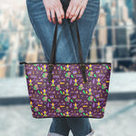 Mardi Gras Party Pattern Print Leather Tote Bag