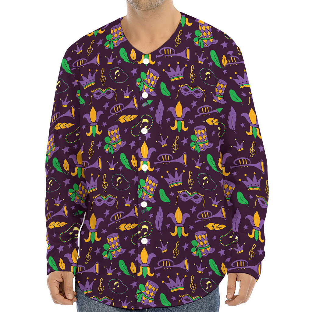 Mardi Gras Party Pattern Print Long Sleeve Baseball Jersey