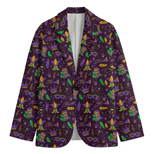 Mardi Gras Party Pattern Print Men's Cotton Blazer