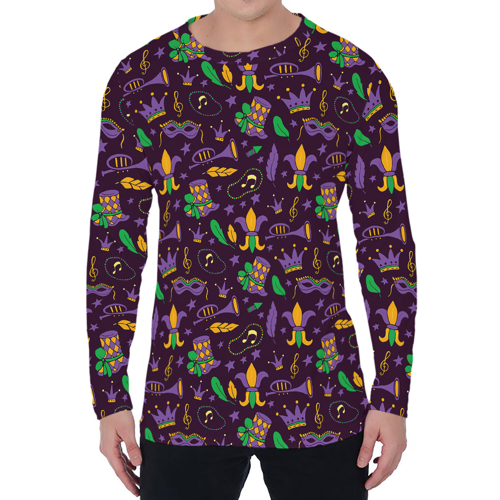 Mardi Gras Party Pattern Print Men's Long Sleeve T-Shirt