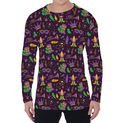 Mardi Gras Party Pattern Print Men's Long Sleeve T-Shirt