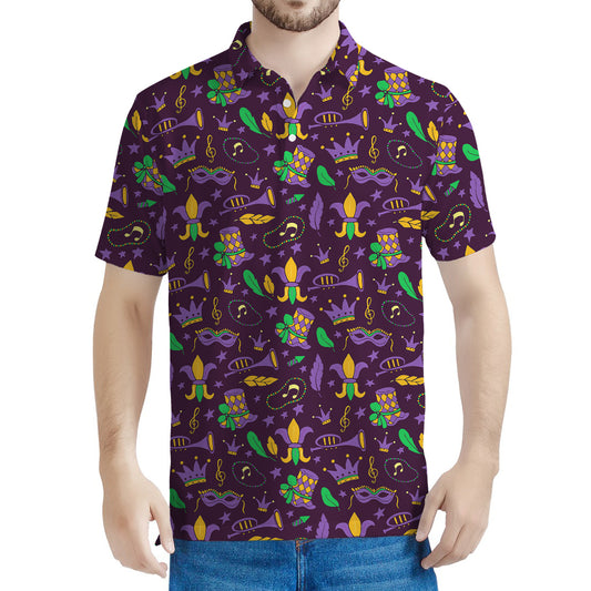 Mardi Gras Party Pattern Print Men's Polo Shirt