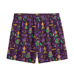 Mardi Gras Party Pattern Print Mesh Shorts