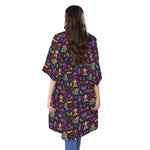 Mardi Gras Party Pattern Print Open Front Beach Cover Up