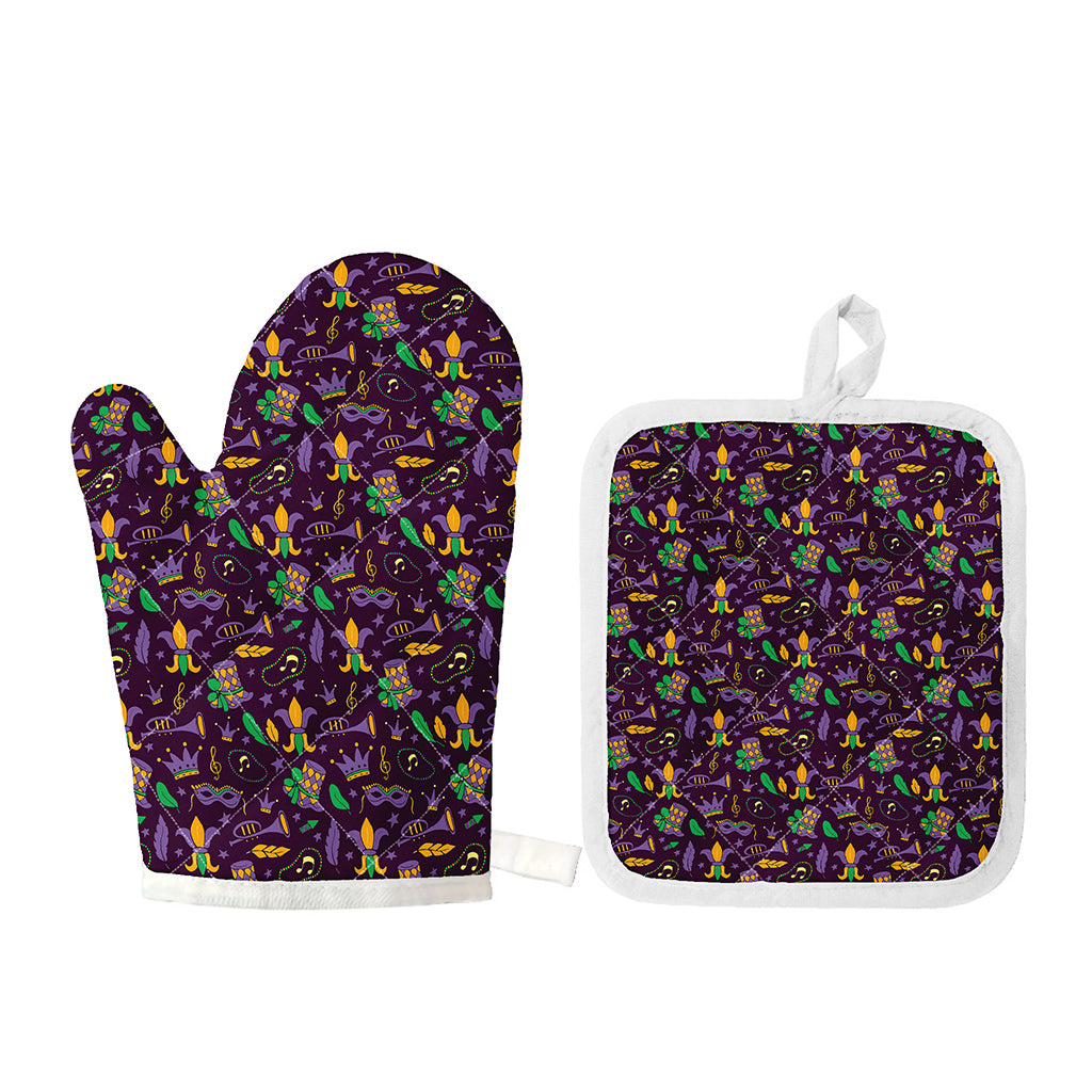 Mardi Gras Party Pattern Print Oven Mitt And Pot Holder Set
