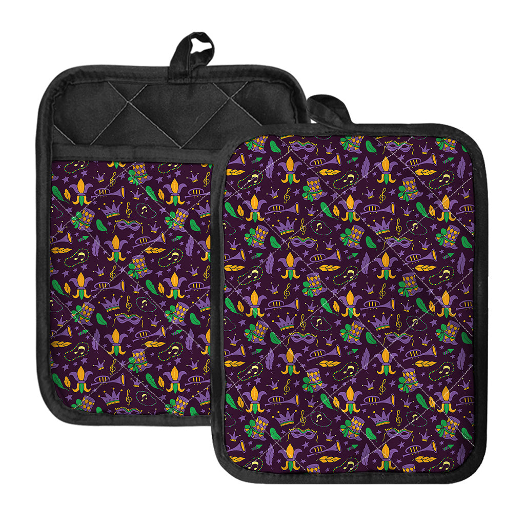 Mardi Gras Party Pattern Print Pot Holders With Pocket