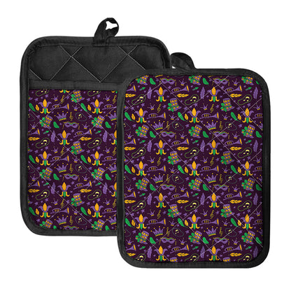 Mardi Gras Party Pattern Print Pot Holders With Pocket