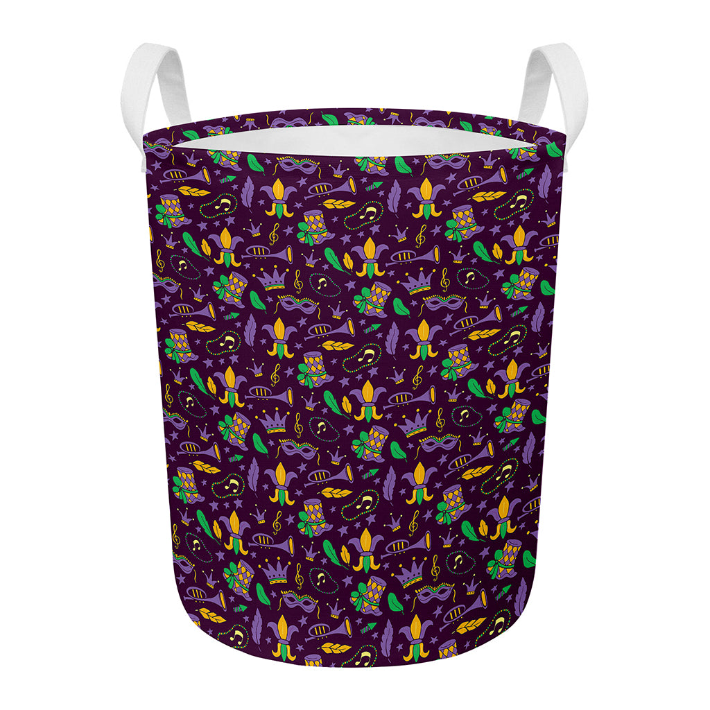 Mardi Gras Party Pattern Print Round Laundry Basket